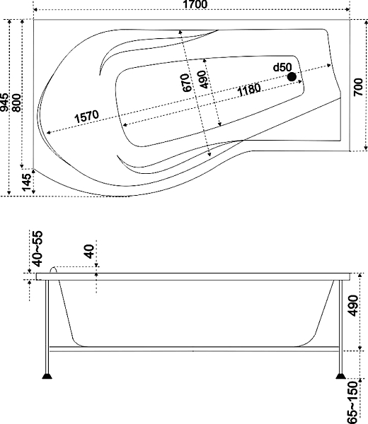 Акриловая ванна Bas Капри В 00015 170х95 L , изображение 5