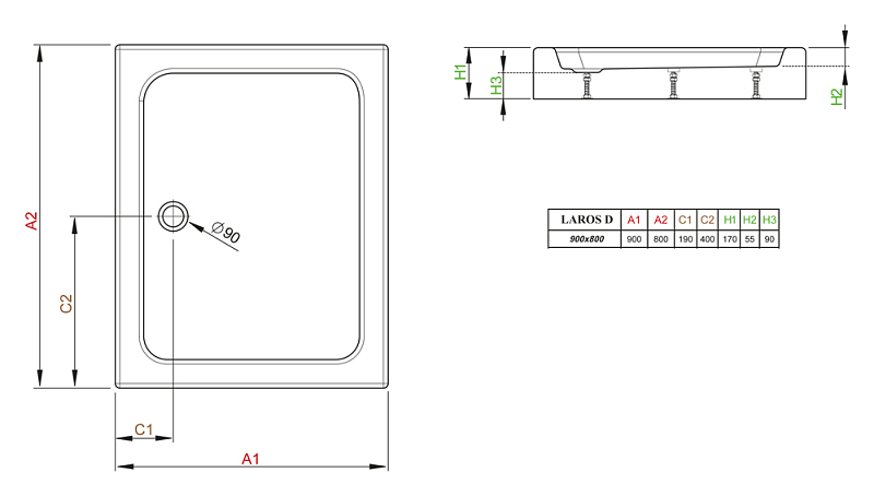 Поддон для душа Radaway Laros D80x90 , изображение 2