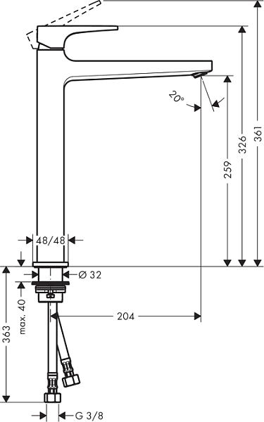 Смеситель Hansgrohe Metropol 32512000 для раковины , изображение 3