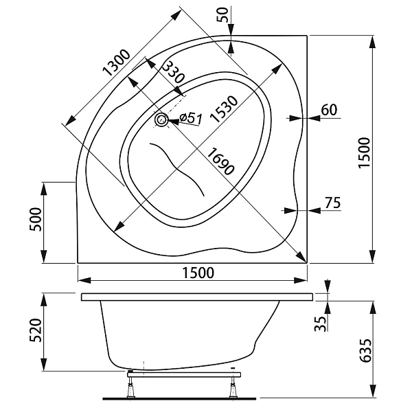 Акриловая ванна Vagnerplast Plejada 150x150 , изображение 8