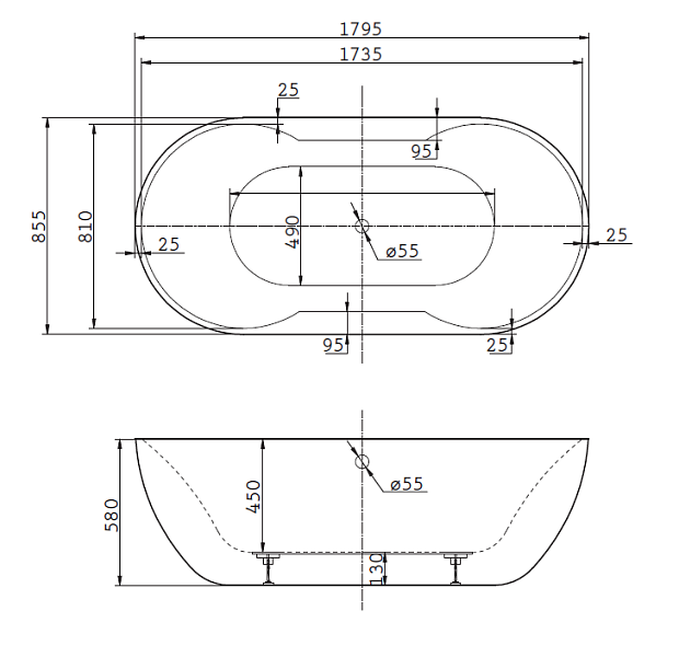 Акриловая ванна BelBagno BB28 180х85 , изображение 5