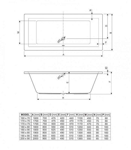 Акриловая ванна Cezares Plane 180-90-49 180х90 , изображение 4