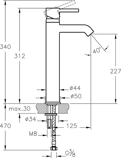 Смеситель Vitra Minimax S A41990EXP для раковины , изображение 3