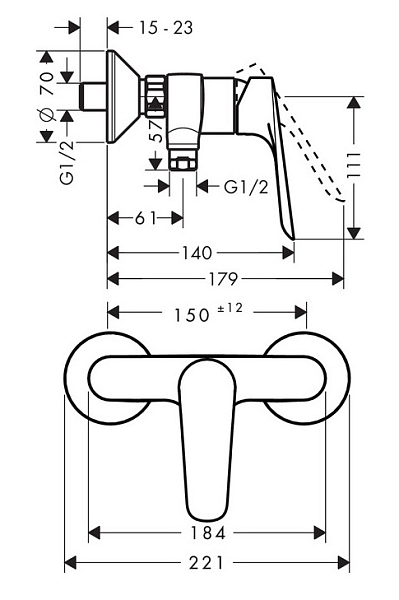 Смеситель Hansgrohe Logis E 71610000 для душа , изображение 2