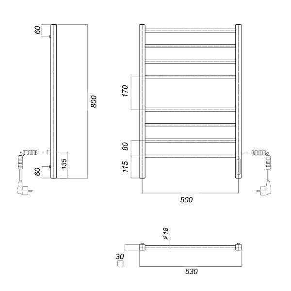 Полотенцесушитель электрический Domoterm Куба П8 50x80 R , изображение 4