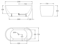 Изображение Акриловая ванна BelBagno BB70-1500-W0 150х75 Акриловая ванна BelBagno BB70-1500-W0 150х75 , изображение 3