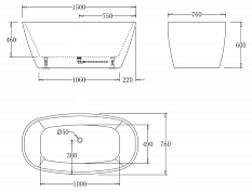 Изображение Акриловая ванна BelBagno BB72-1500-W0 150х76 Акриловая ванна BelBagno BB72-1500-W0 150х76 , изображение 3
