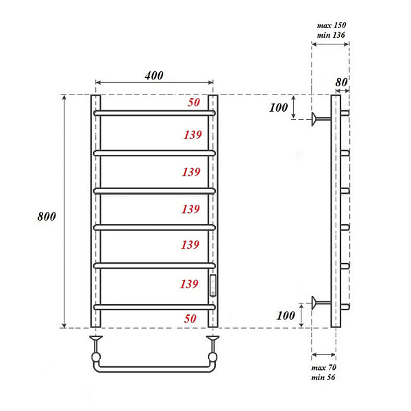 Полотенцесушитель электрический Point Ника П6 80х40 хром , изображение 3