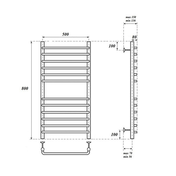 Полотенцесушитель электрический Point Нептун П12 80х50 хром , изображение 4