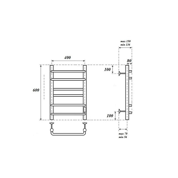 Полотенцесушитель электрический Point Сатурн П6 60х40 хром , изображение 5