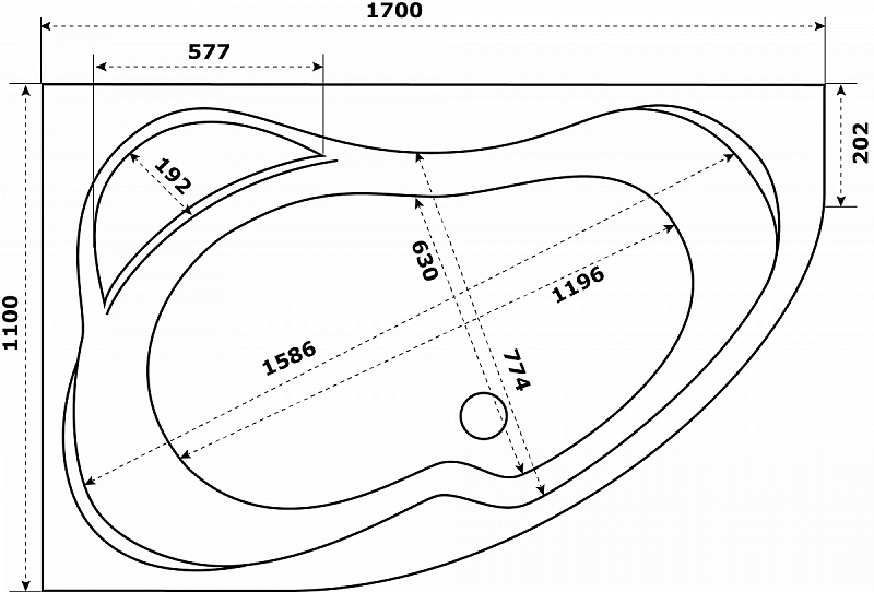 Акриловая ванна Azario Микона 170х110 R , изображение 3