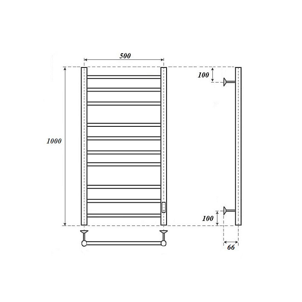 Полотенцесушитель электрический Point Аврора П10 50x100 черный , изображение 3