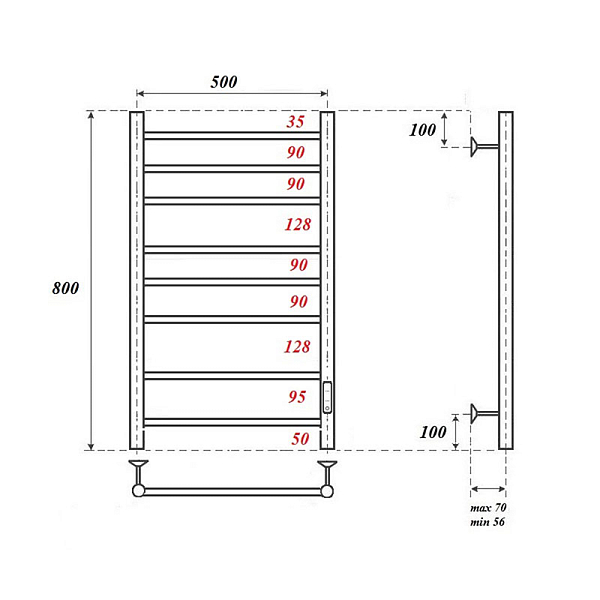 Полотенцесушитель электрический Point Аврора П8 50x80 , изображение 3