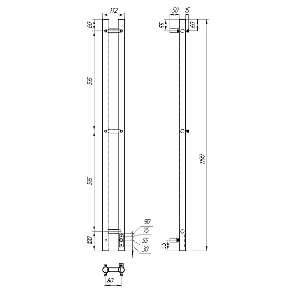 Полотенцесушитель электрический Point Деметра П3 8x120 белый , изображение 5