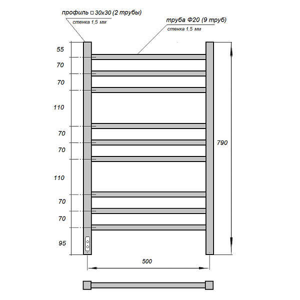 Полотенцесушитель электрический Point Веста П9 50x80 , изображение 3
