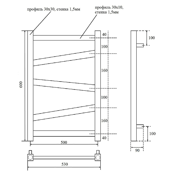 Полотенцесушитель водяной Point Феникс П5 50x60 белый , изображение 5