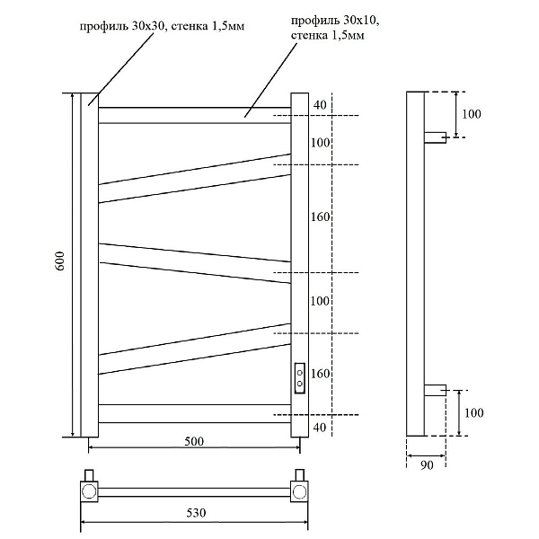Полотенцесушитель электрический Point Феникс П5 PN15856 50x60 хром , изображение 3