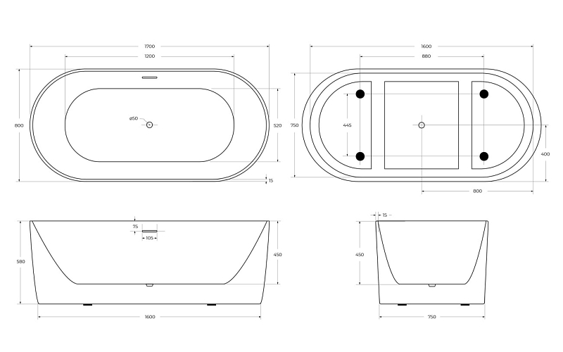 Акриловая ванна BelBagno BB411-1700-800 170х80 , изображение 5
