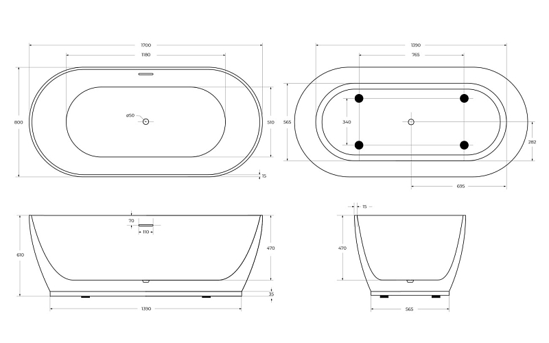 Акриловая ванна BelBagno BB413-1700-800-MATT 170х80 , изображение 6