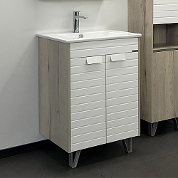 Фото Тумба с раковиной Comforty Клеон 60Н белый/дуб дымчатый