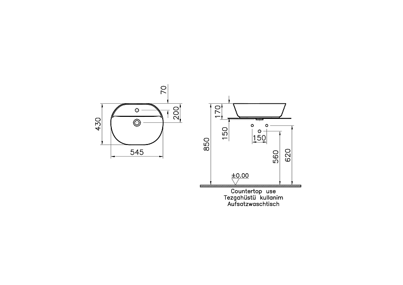 Раковина Vitra Geo 7428B003-0001 55 см , изображение 2