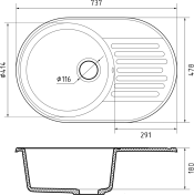 Изображение Мойка кухонная GranFest Eco-18 74х48 серая Мойка кухонная GranFest Eco-18 74х48 серая , изображение 3
