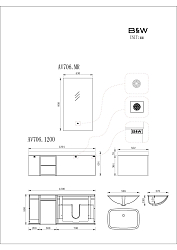 Фото Тумба с раковиной Black&White Gravity AV706.1200 120 золото/черный