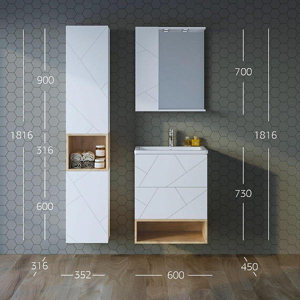 Шкаф Бриклаер Кристалл 35.2x90 белый , изображение 10
